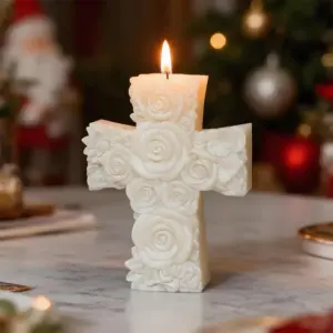 Rose Cross Jesus Figurine Candle
